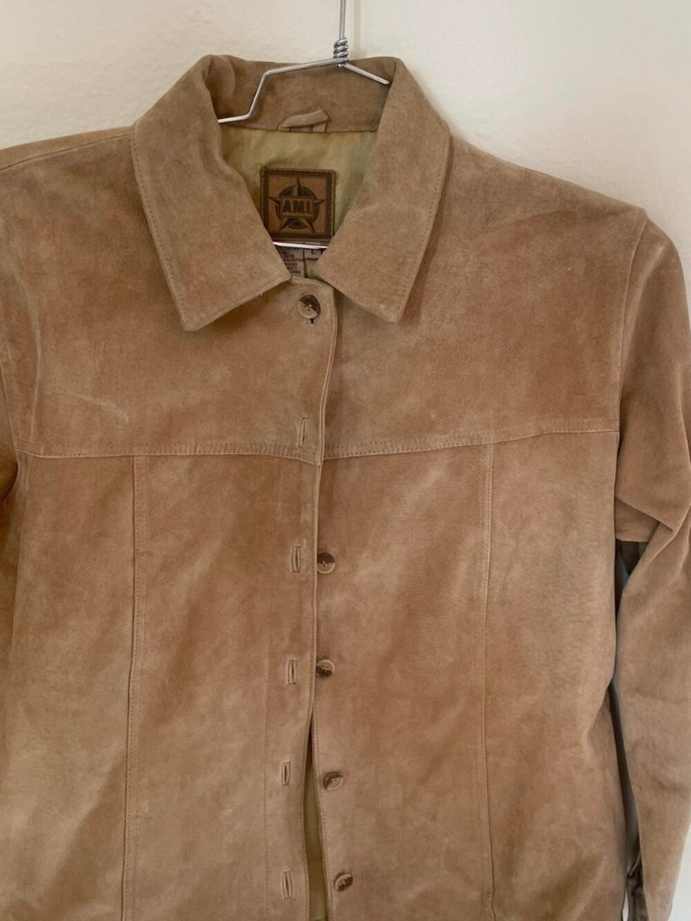 AMI vintage tan brown suede leather button up jacket